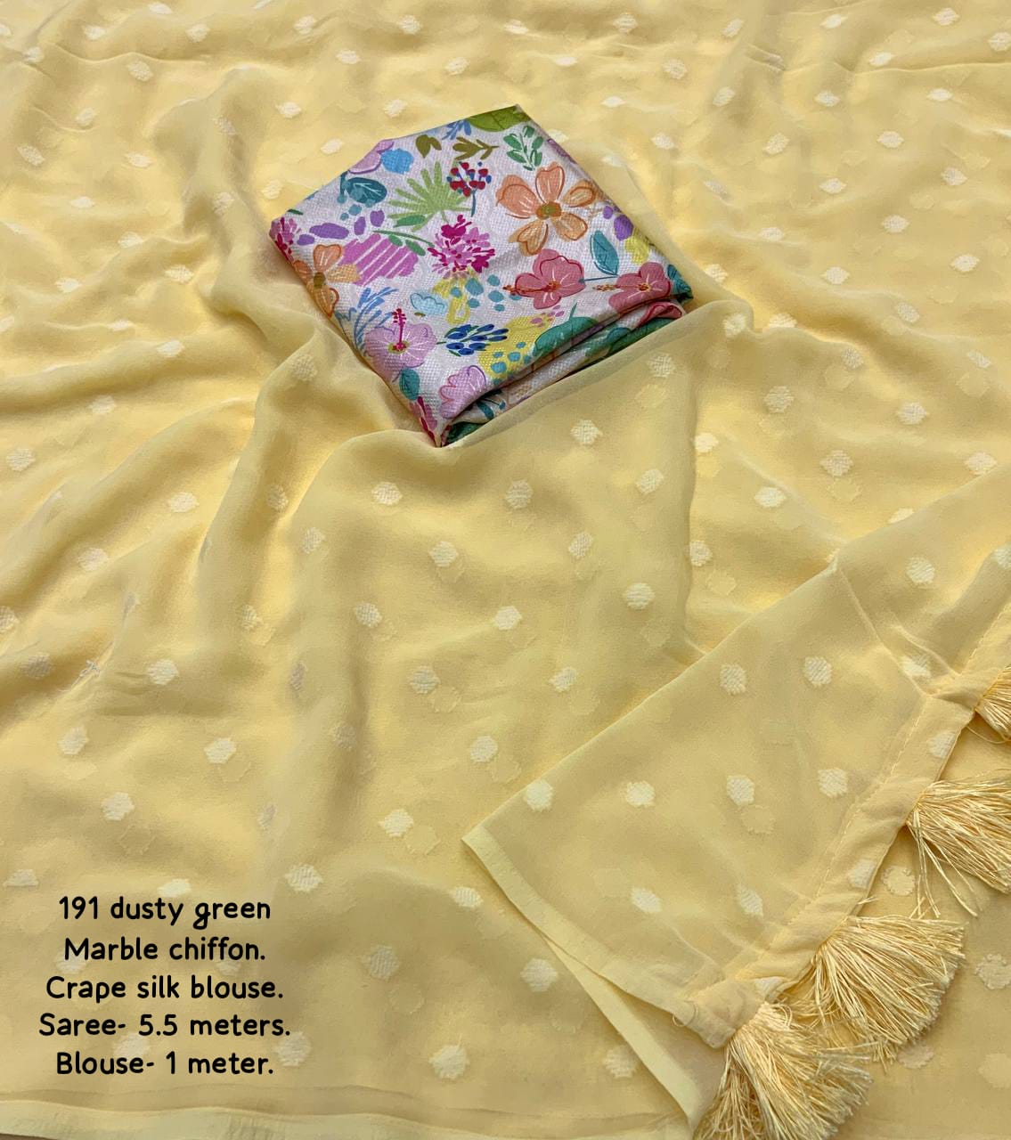 Yellow Color Soft Marble Chiffon Saree With Self Woven Butti