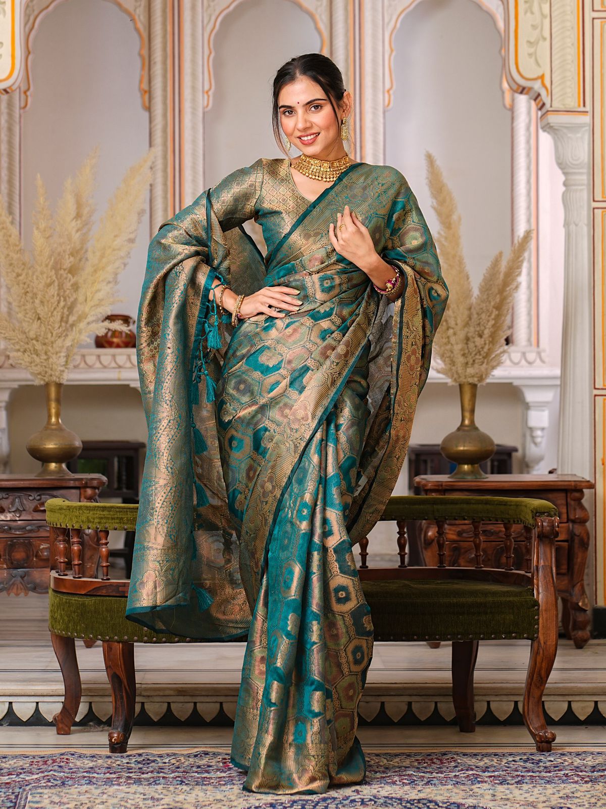 Pure Organza Saree With Rich Pallu And Intricate Brocade Blouse