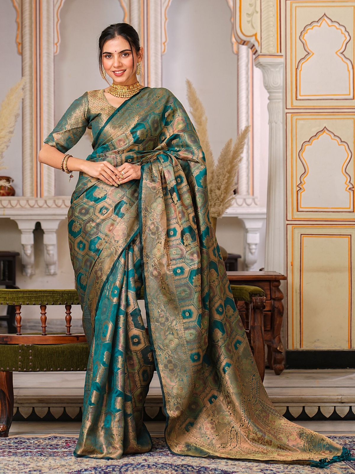 Pure Organza Saree With Rich Pallu And Intricate Brocade Blouse