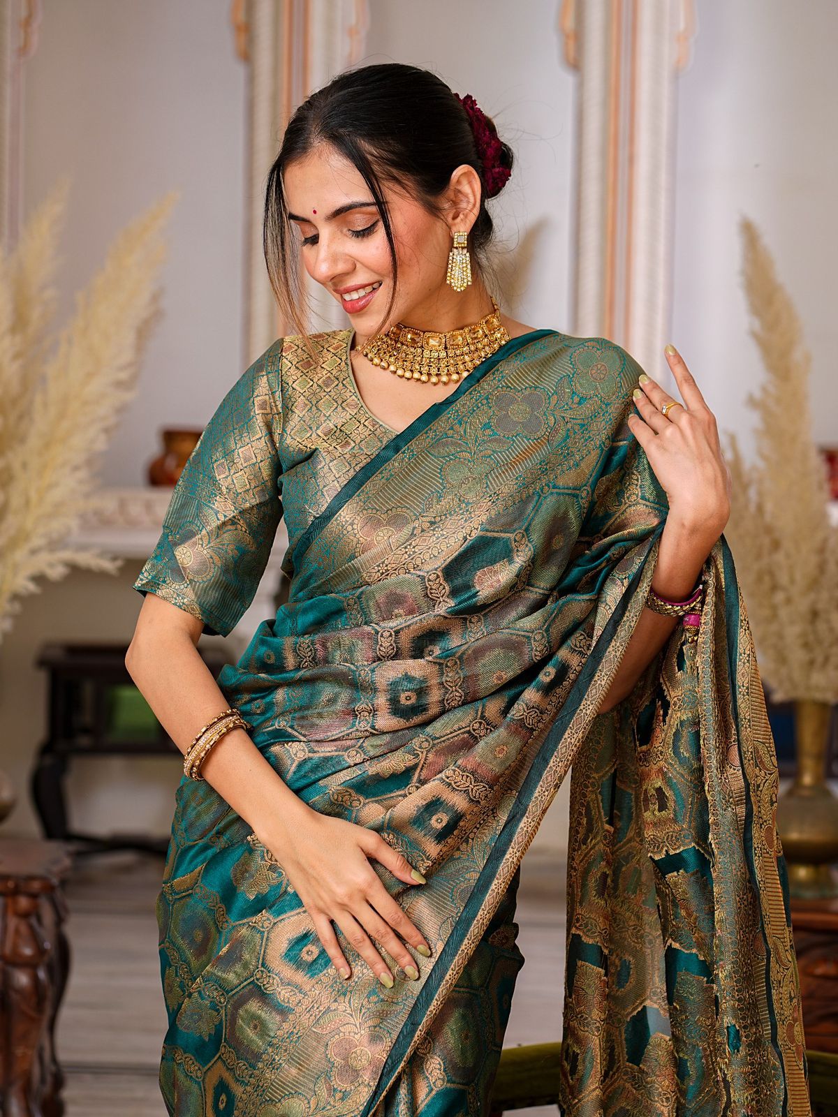 Pure Organza Saree With Rich Pallu And Intricate Brocade Blouse