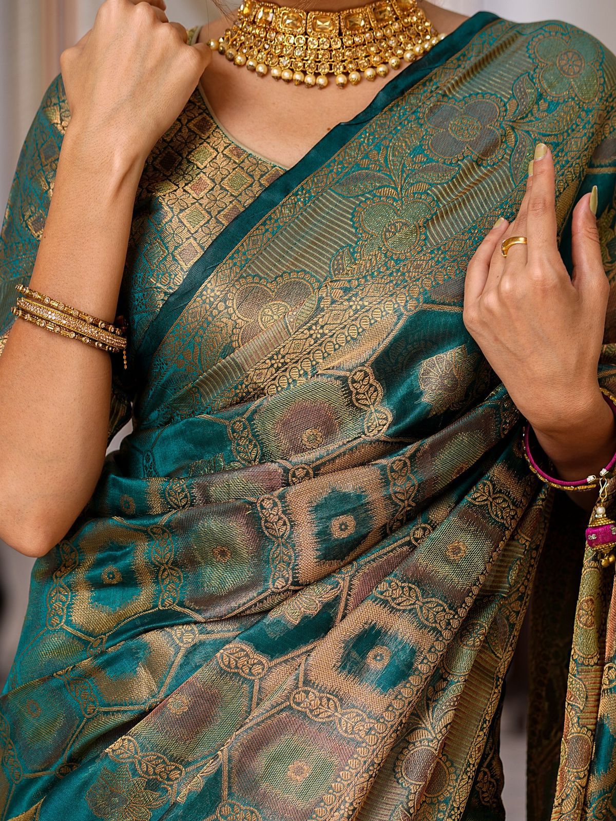 Pure Organza Saree With Rich Pallu And Intricate Brocade Blouse