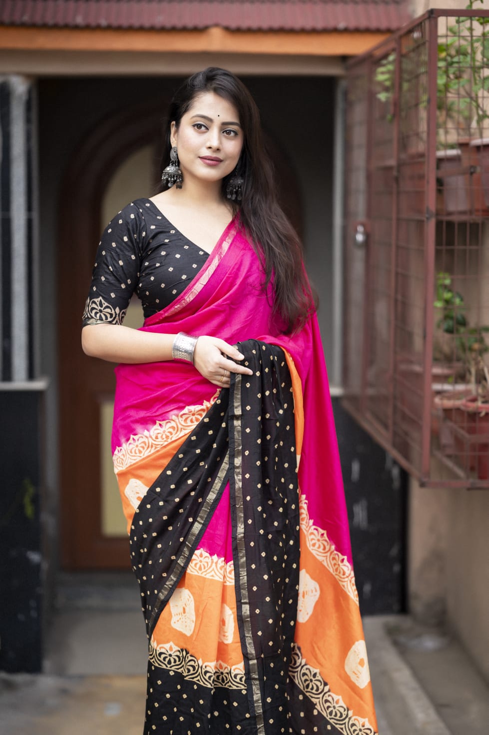 Pure Chanderi Cotton Bandhani Saree With Zari Pattu Border