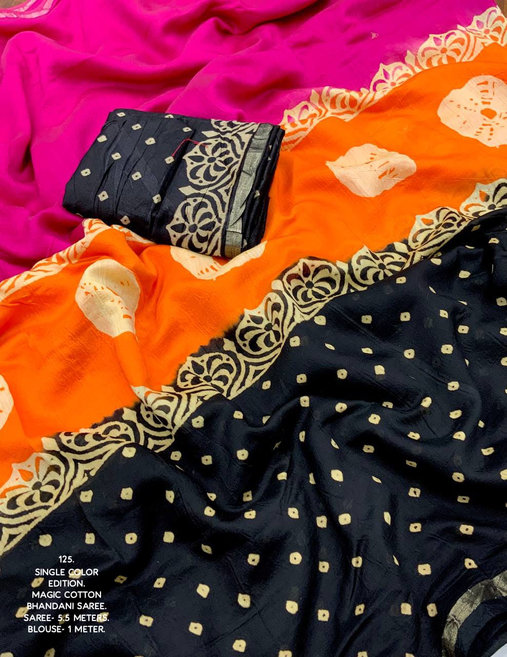 Pure Chanderi Cotton Bandhani Saree With Zari Pattu Border