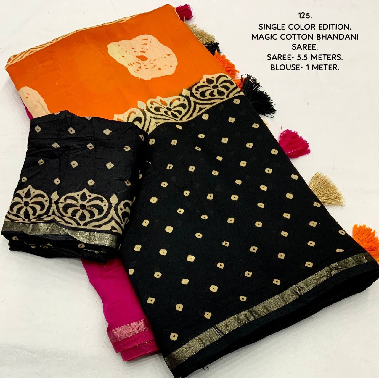 Pure Chanderi Cotton Bandhani Saree With Zari Pattu Border