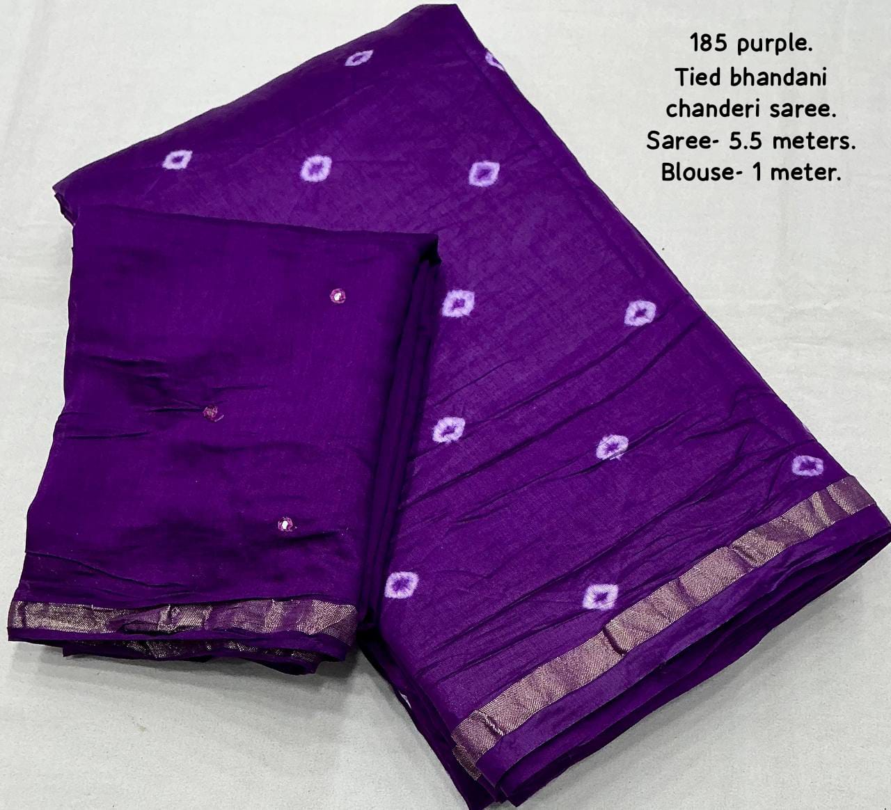 Purple Color Pure Chanderi Cotton Saree With Allover Hand Tied Bandhani And Big Tied Pallu