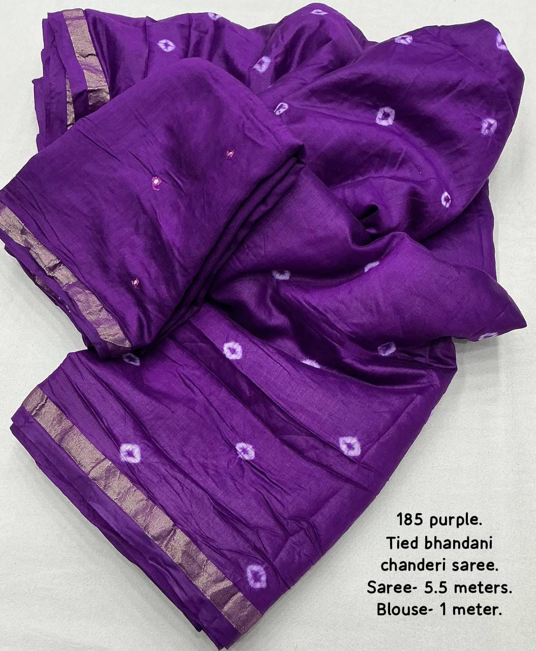 Purple Color Pure Chanderi Cotton Saree With Allover Hand Tied Bandhani And Big Tied Pallu