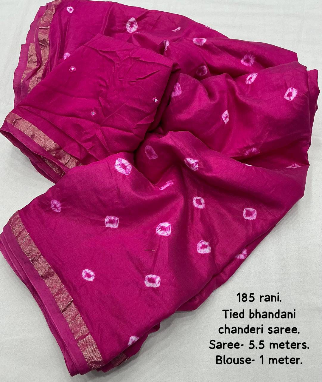 Rani Color Pure Chanderi Cotton Saree With Allover Hand Tied Bandhani And Big Tied Pallu