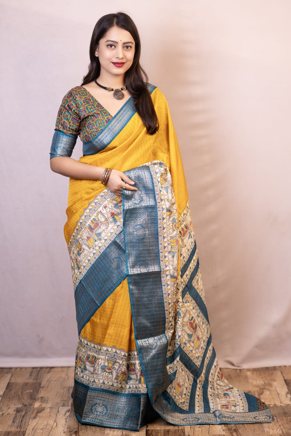 Yellow Color Soft Cotton Crape Chex Saree With Zari Woven Jacq Border