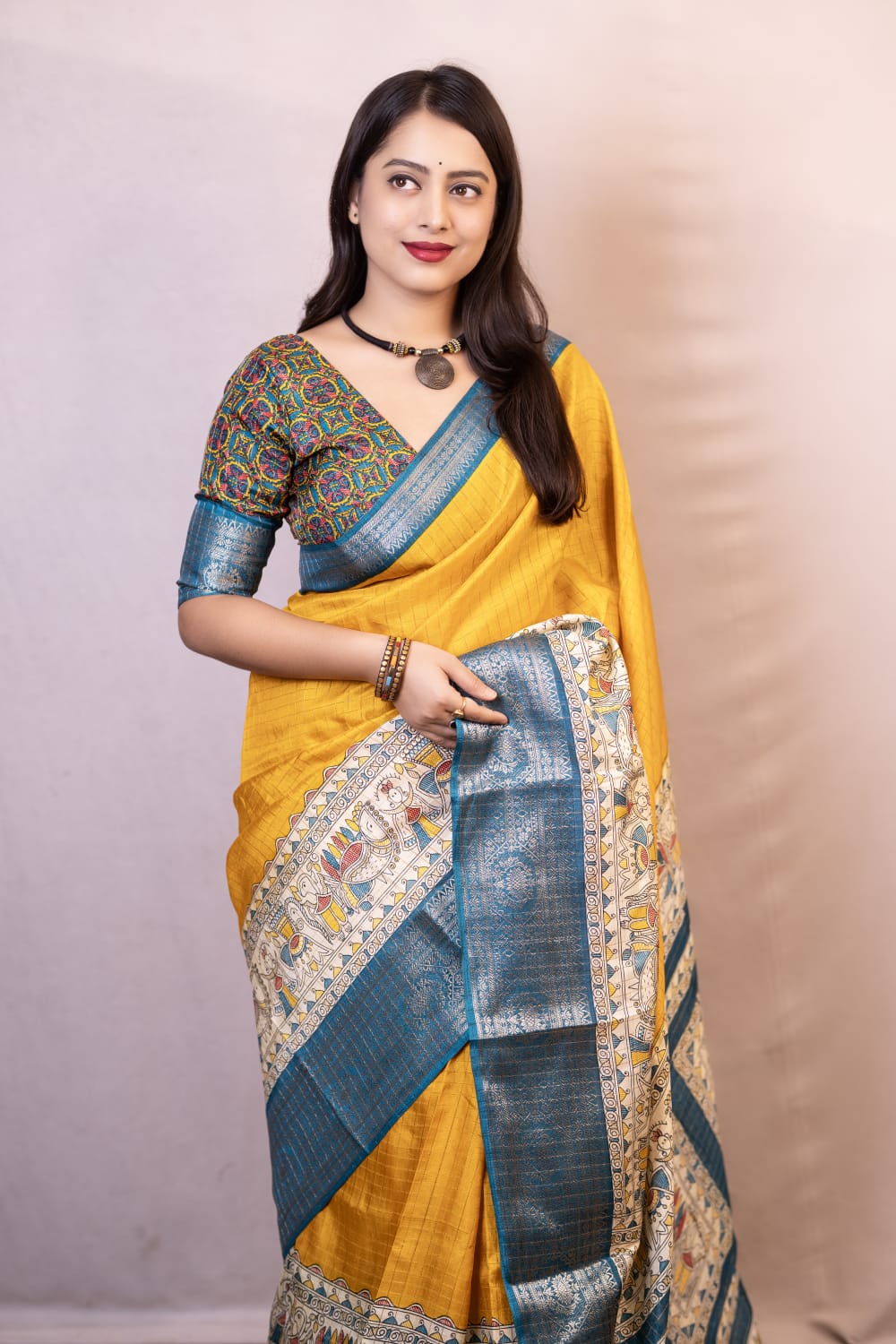 Yellow Color Soft Cotton Crape Chex Saree With Zari Woven Jacq Border