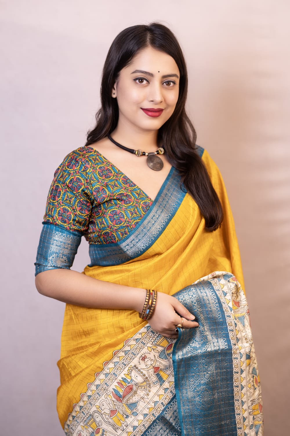 Yellow Color Soft Cotton Crape Chex Saree With Zari Woven Jacq Border