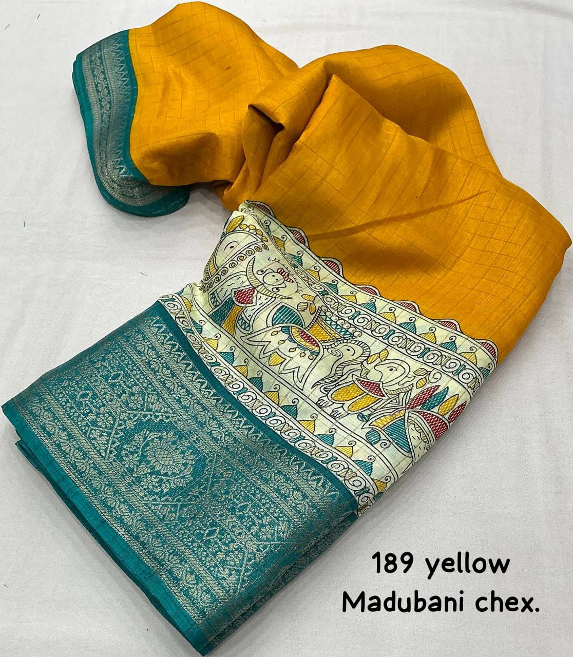 Yellow Color Soft Cotton Crape Chex Saree With Zari Woven Jacq Border