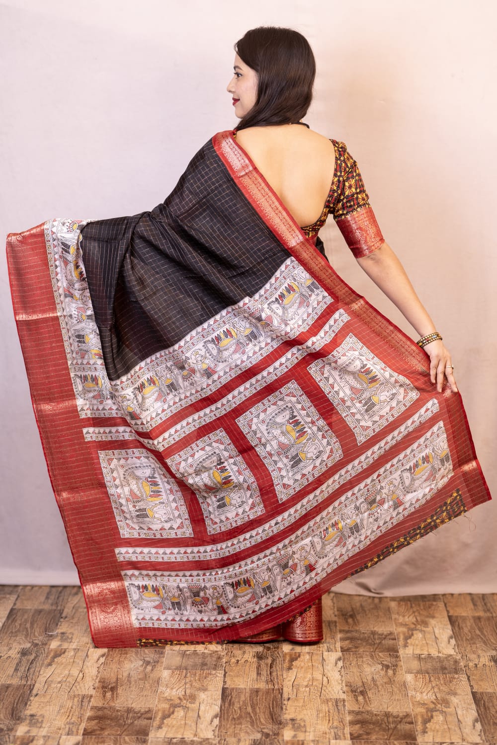 Red Color Soft Cotton Crape Chex Saree With Zari Woven Jacq Border