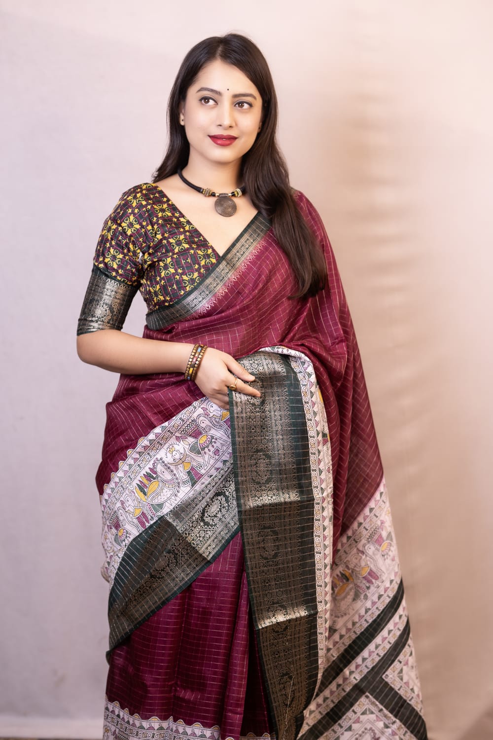 Jamali Color Soft Cotton Crape Chex Saree With Zari Woven Jacq Border