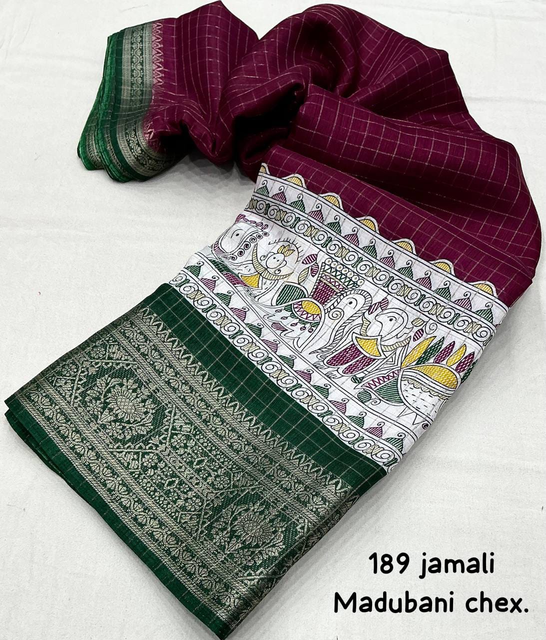 Jamali Color Soft Cotton Crape Chex Saree With Zari Woven Jacq Border