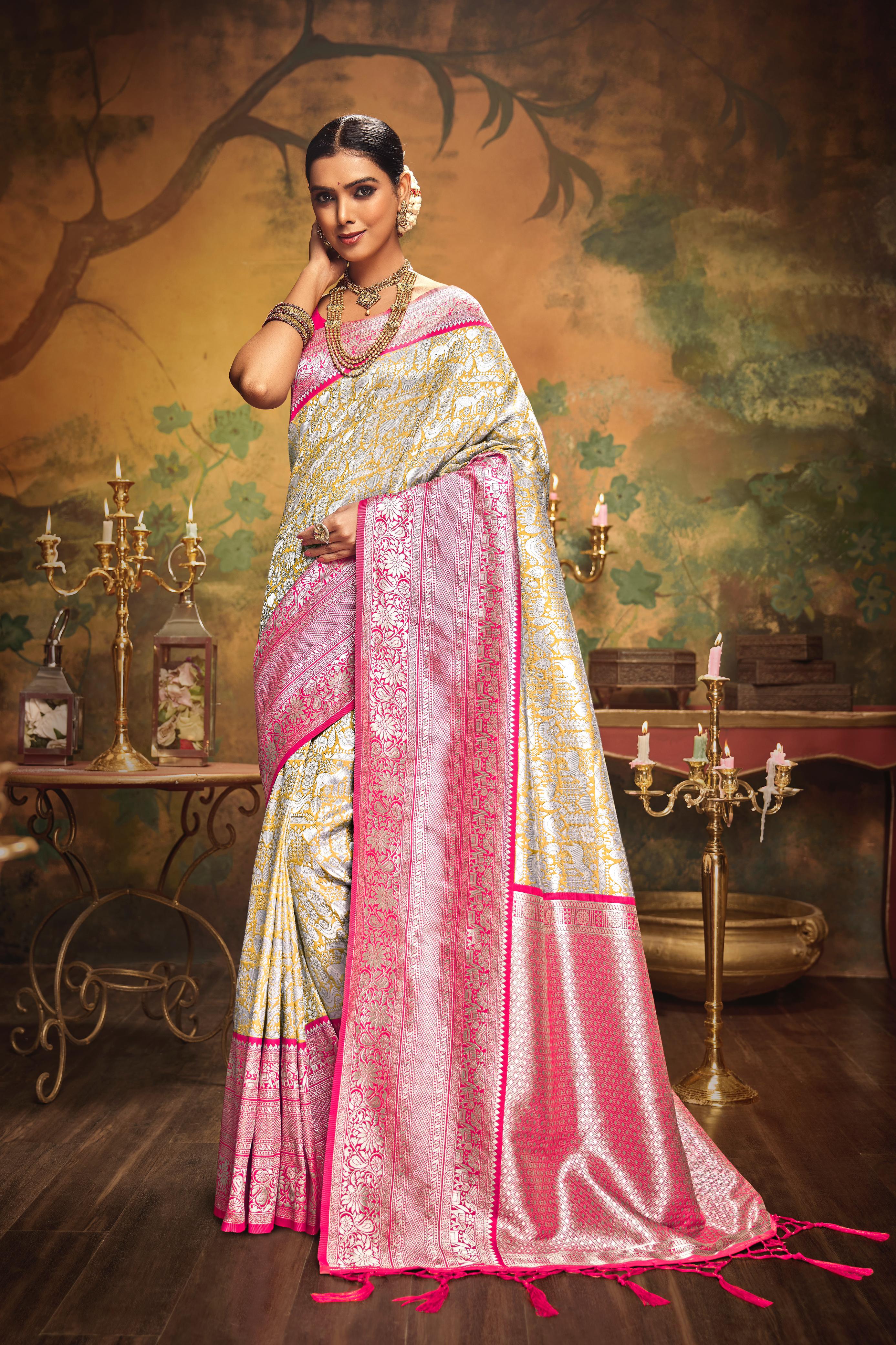 Cream Color Premium Silk Saree With Zari Woven Design