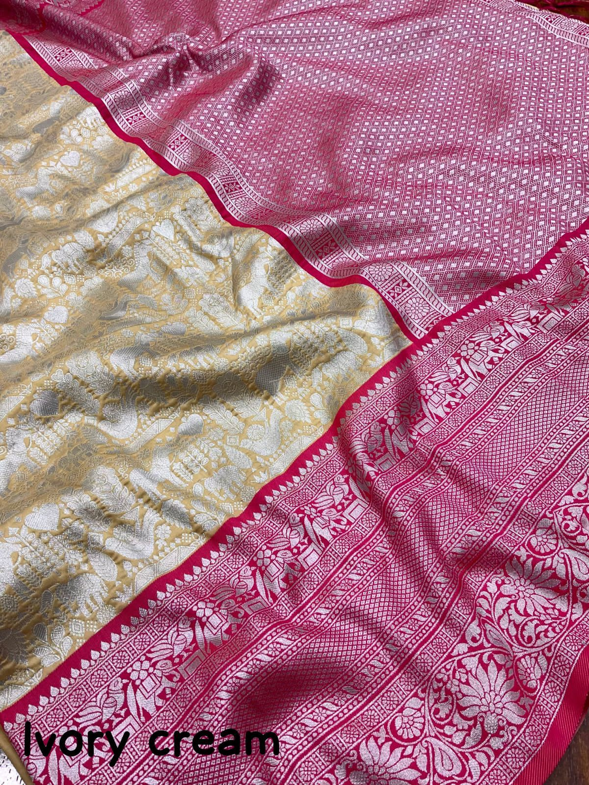 Cream Color Premium Silk Saree With Zari Woven Design