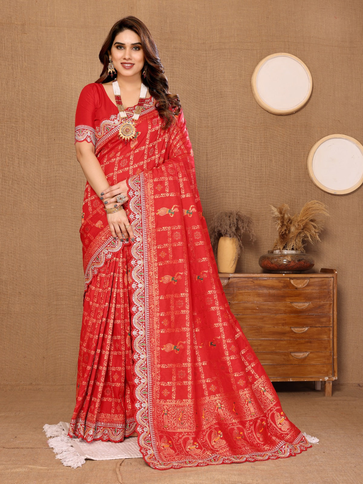 Pure Dola Silk Saree With Rich Zari Wooven Pallu With Fancy Embroidery and Meenakari Work