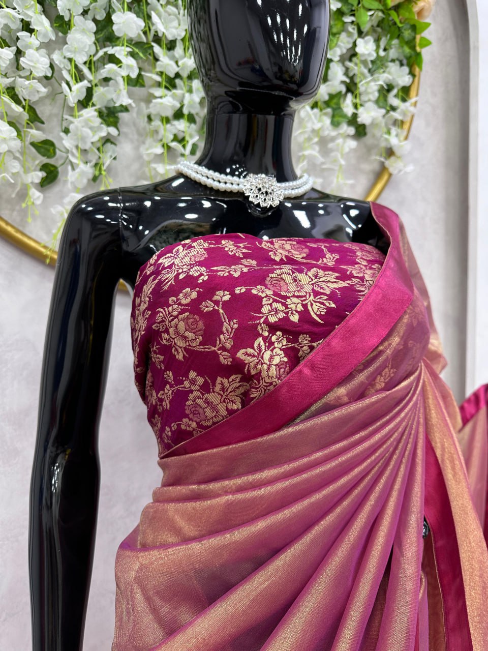 Beautiful Designer Jimmy Choo Silk Saree With Fancy Lace and Blouse With Banarasi Jacquard Weaving