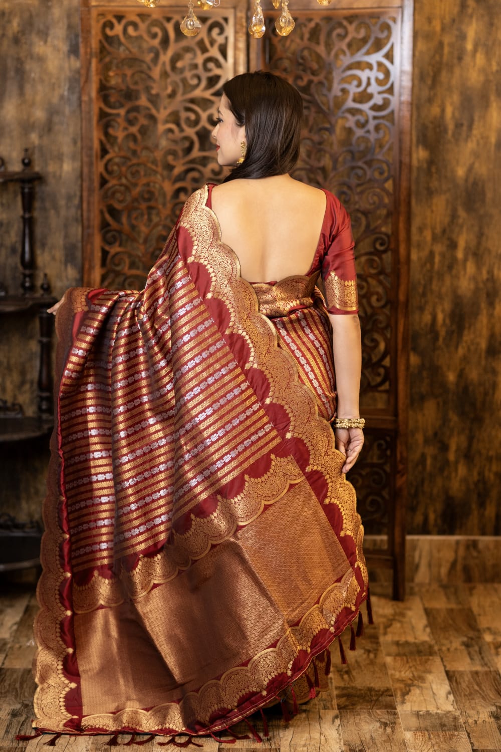 Maroon Color Premium Banarsi Silk Saree With Zari Woven Design And Rich Pallu