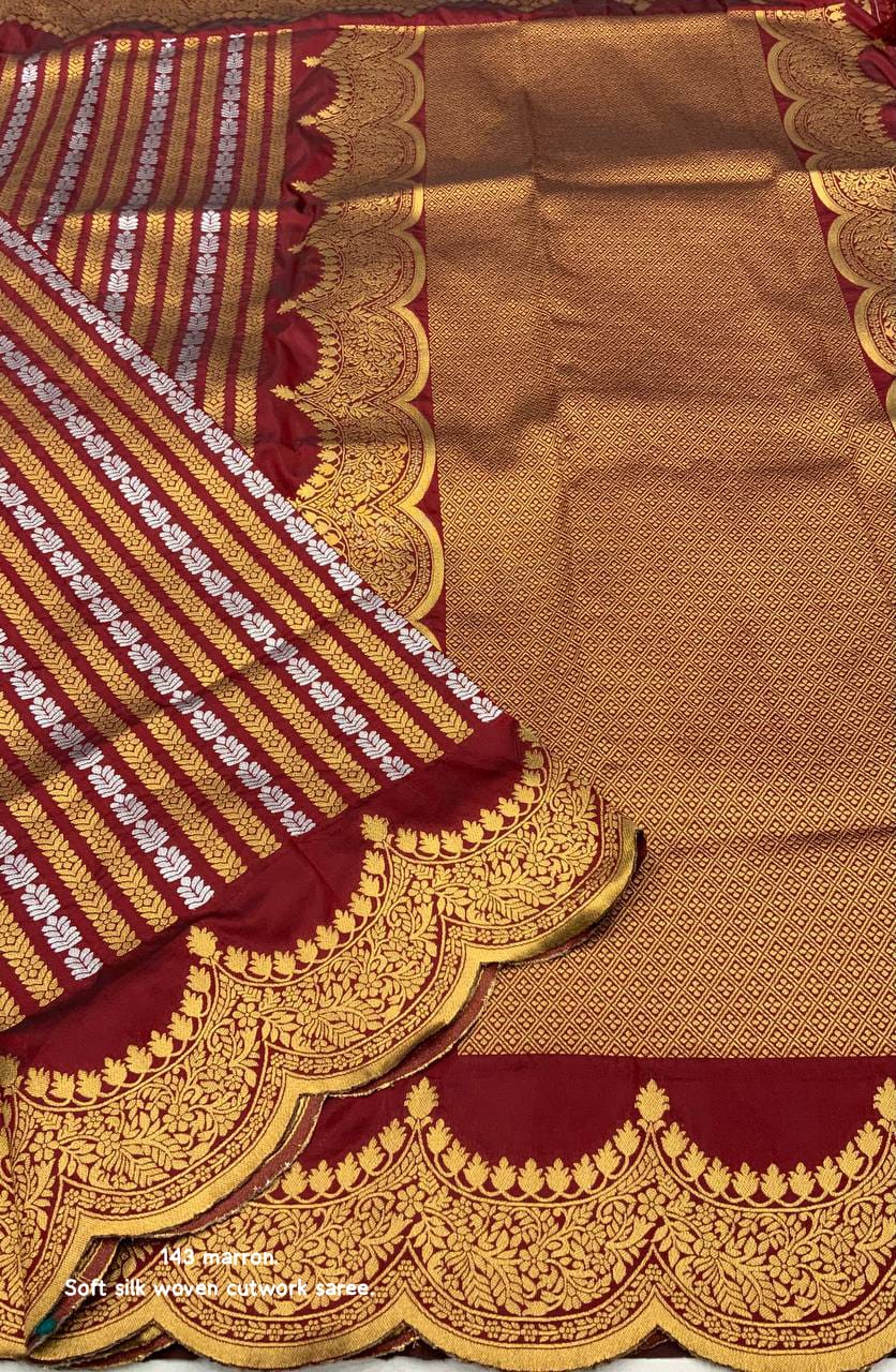 Maroon Color Premium Banarsi Silk Saree With Zari Woven Design And Rich Pallu