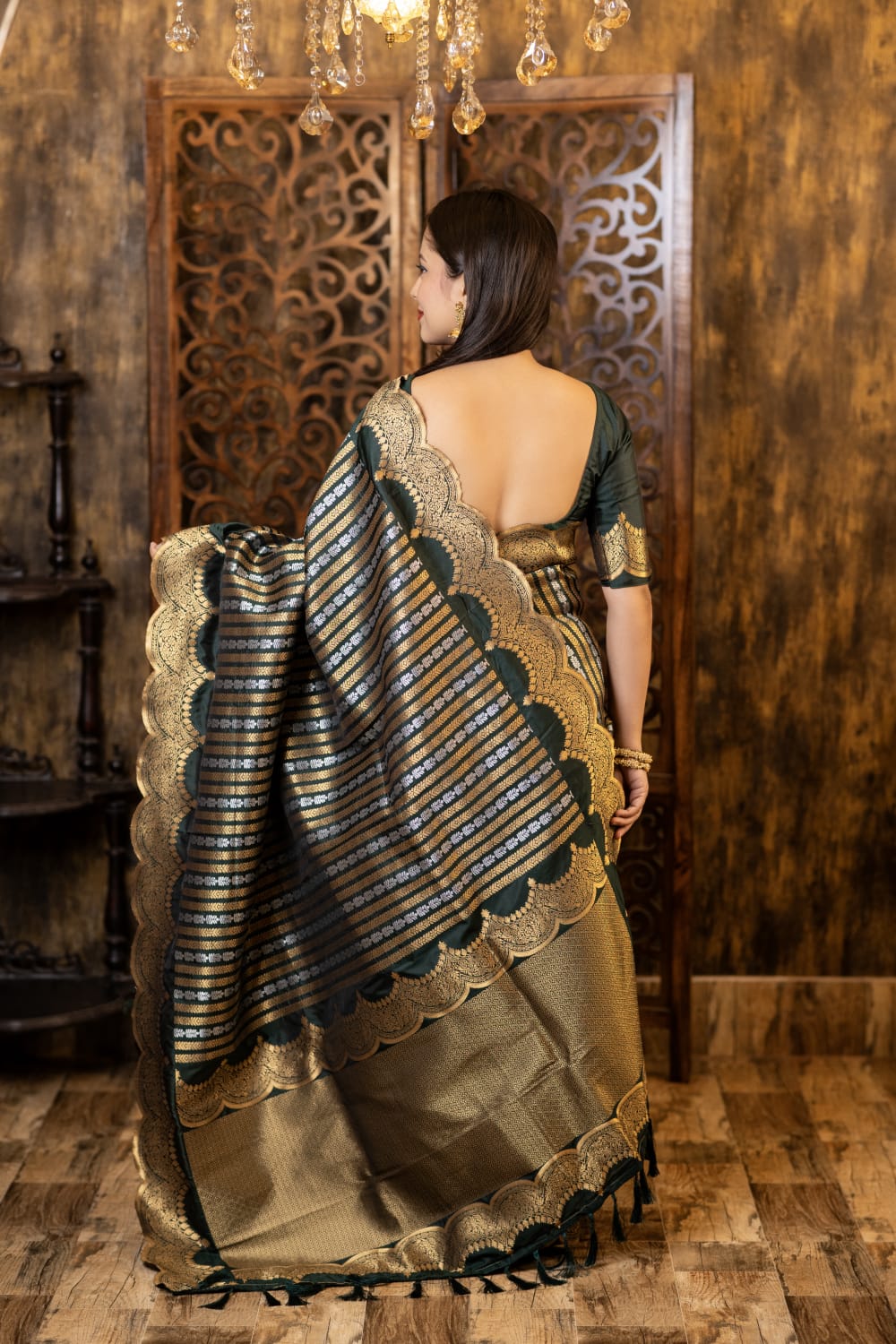 Green Color Premium Banarsi Silk Saree With Zari Woven Design And Rich Pallu