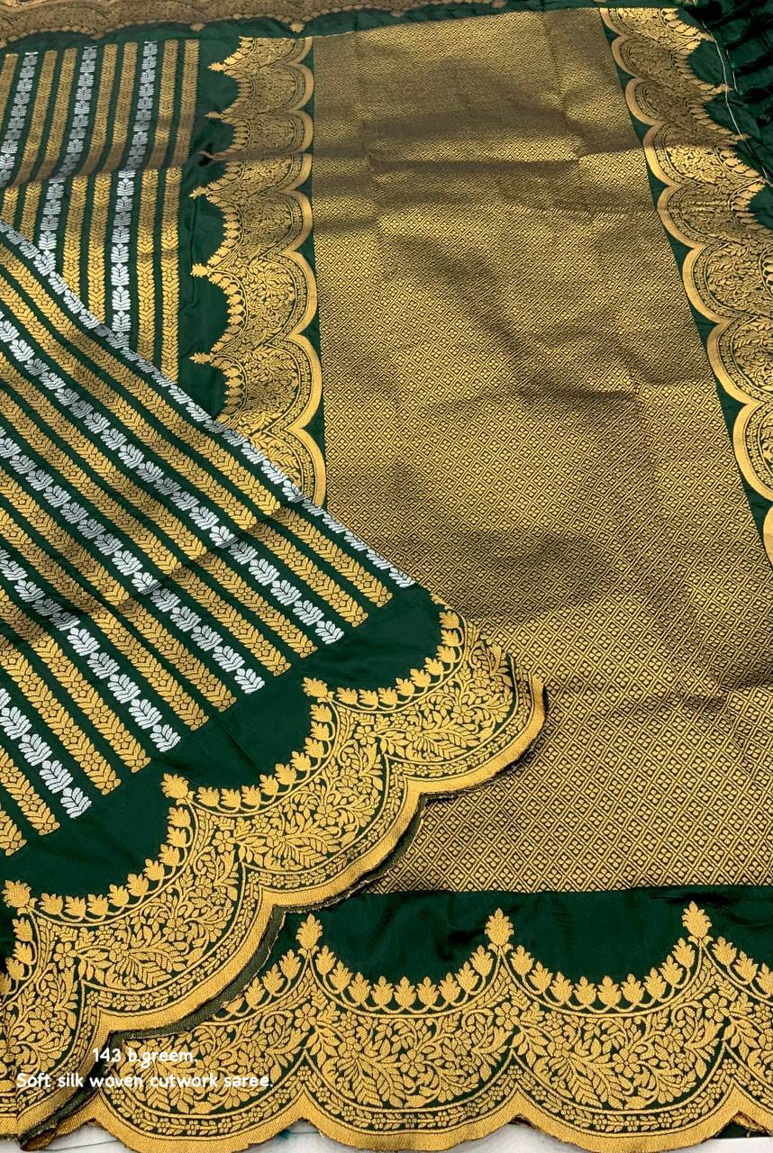 Green Color Premium Banarsi Silk Saree With Zari Woven Design And Rich Pallu