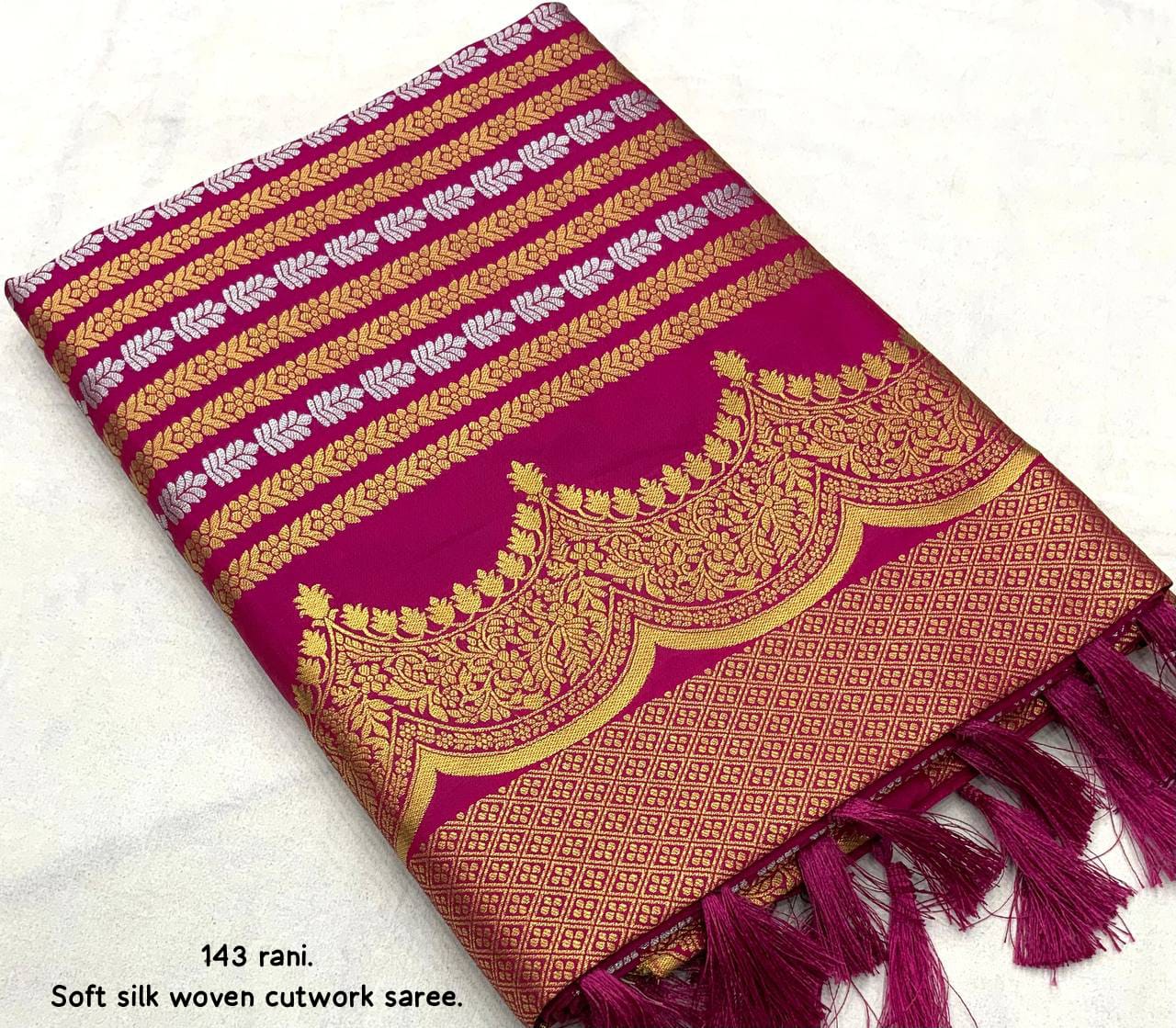 Rani Color Premium Banarsi Silk Saree With Zari Woven Design And Rich Pallu