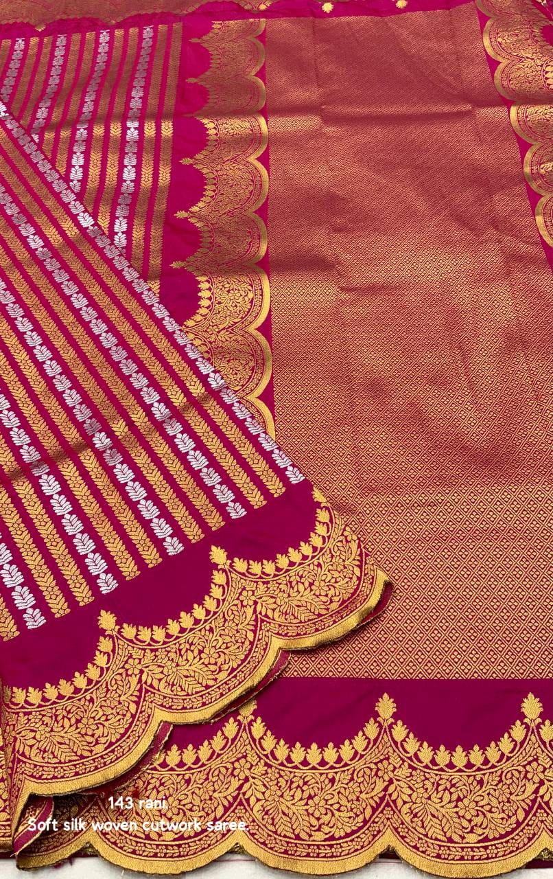 Rani Color Premium Banarsi Silk Saree With Zari Woven Design And Rich Pallu