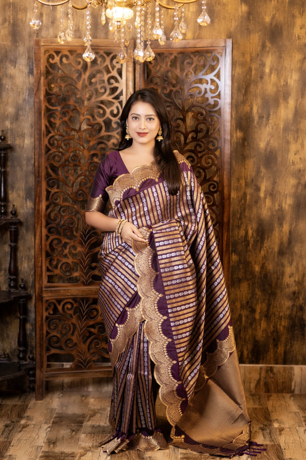 Jamali Color Premium Banarsi Silk Saree With Zari Woven Design And Rich Pallu