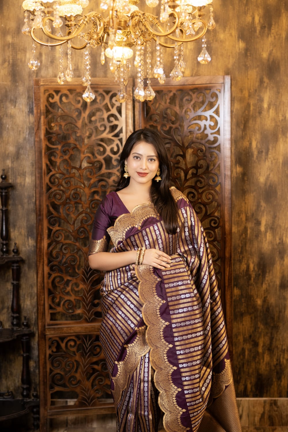 Jamali Color Premium Banarsi Silk Saree With Zari Woven Design And Rich Pallu