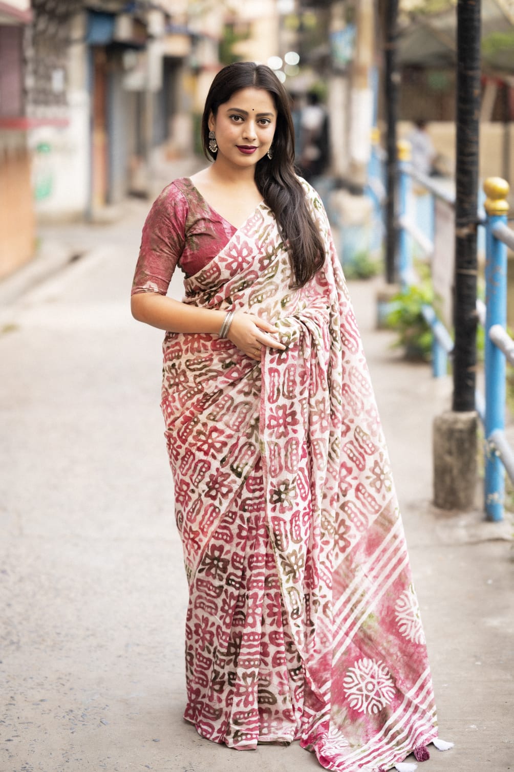 Pink Color Pure Soft Chanderi Cotton Saree With Spray Style and Hand Block Prints