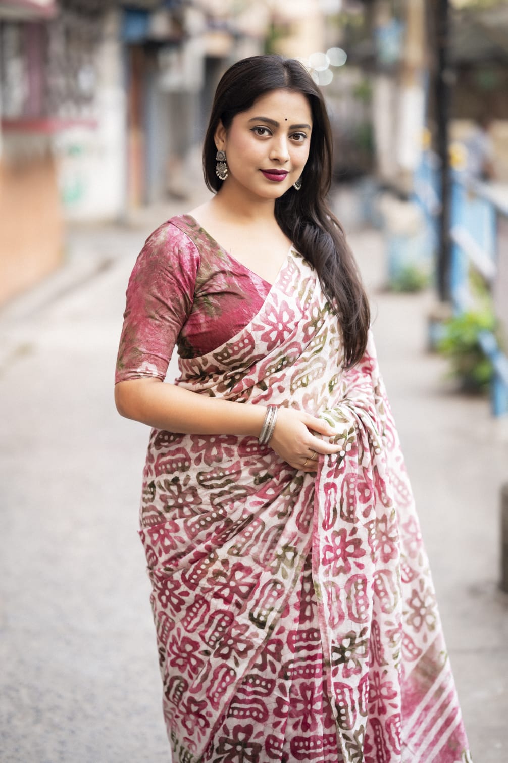 Pink Color Pure Soft Chanderi Cotton Saree With Spray Style and Hand Block Prints