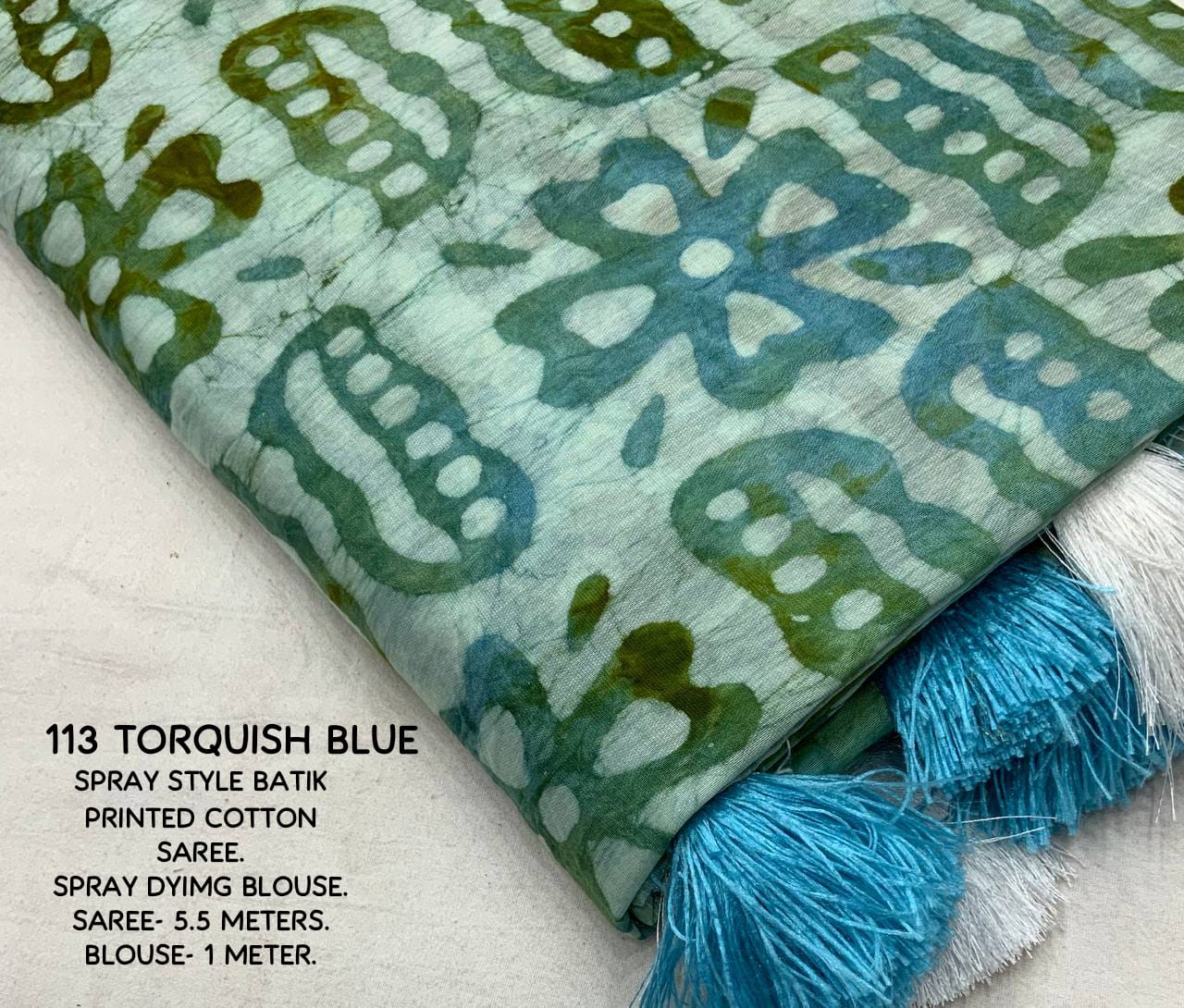 Torquish Blue Color Pure Soft Chanderi Cotton Saree With Spray Style and Hand Block Prints