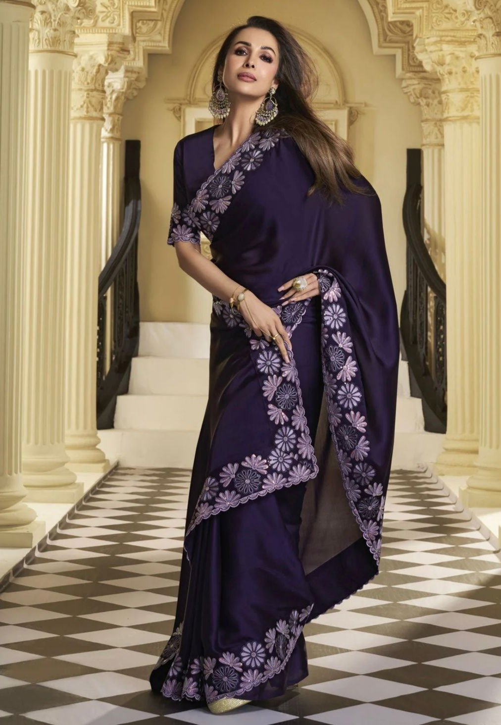 Premium Heavy Boolming Saree With Sequins Embroidery Lace Border