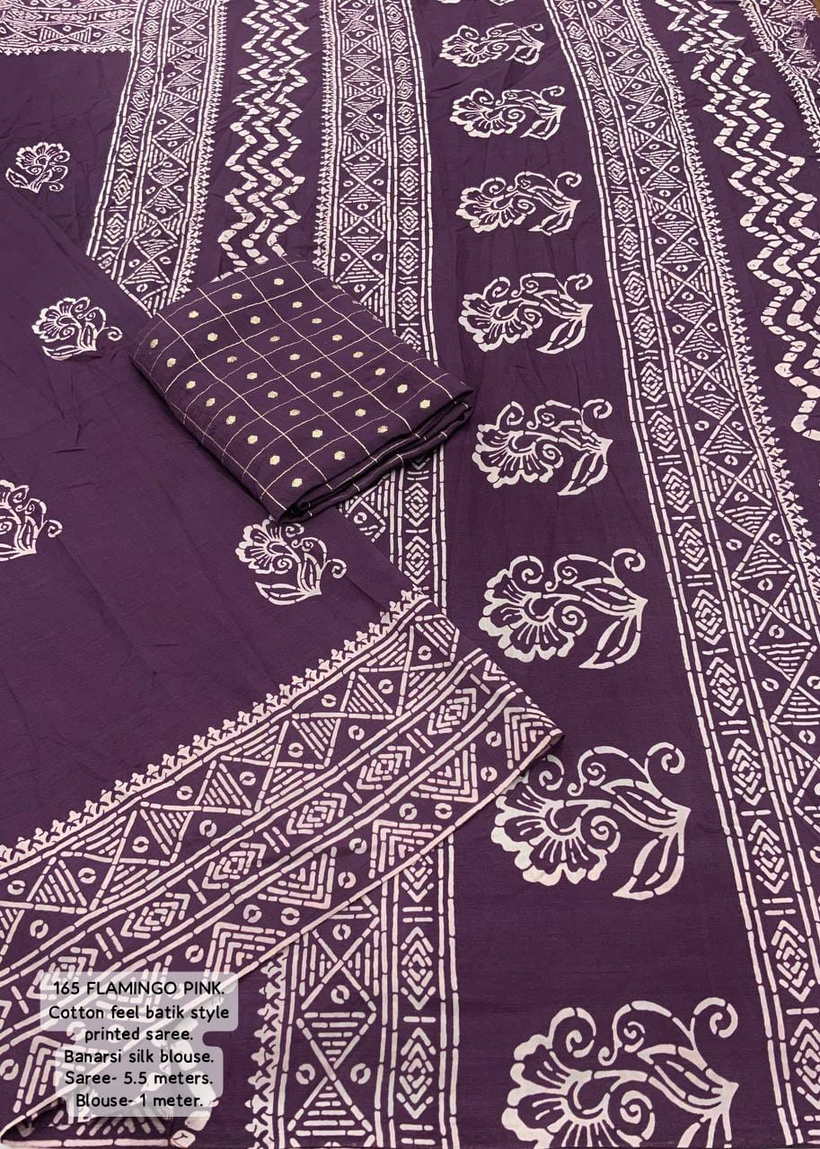 Purple Color Premium Soft Cotton Saree With Batik Prints