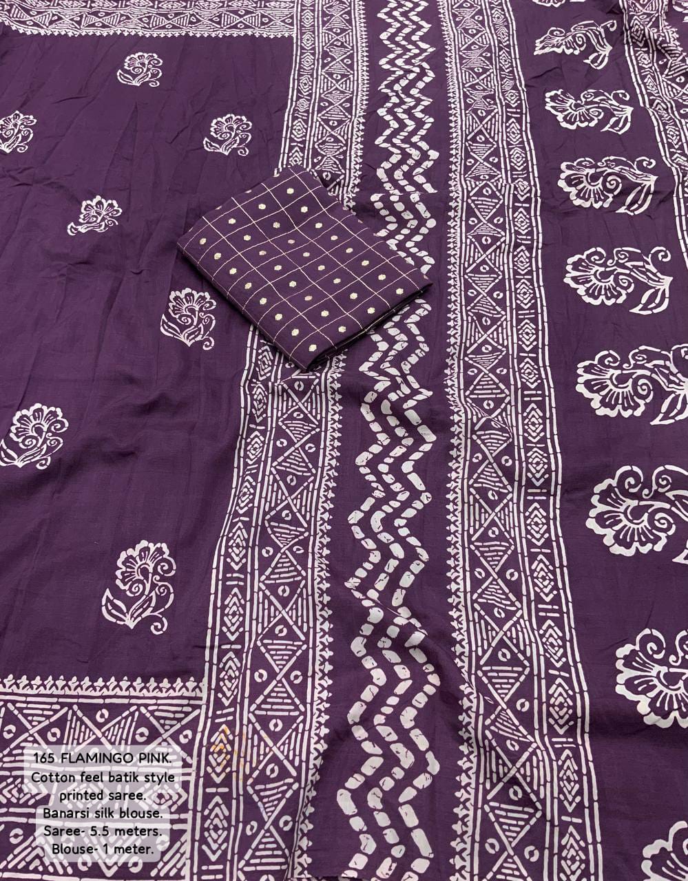 Purple Color Premium Soft Cotton Saree With Batik Prints