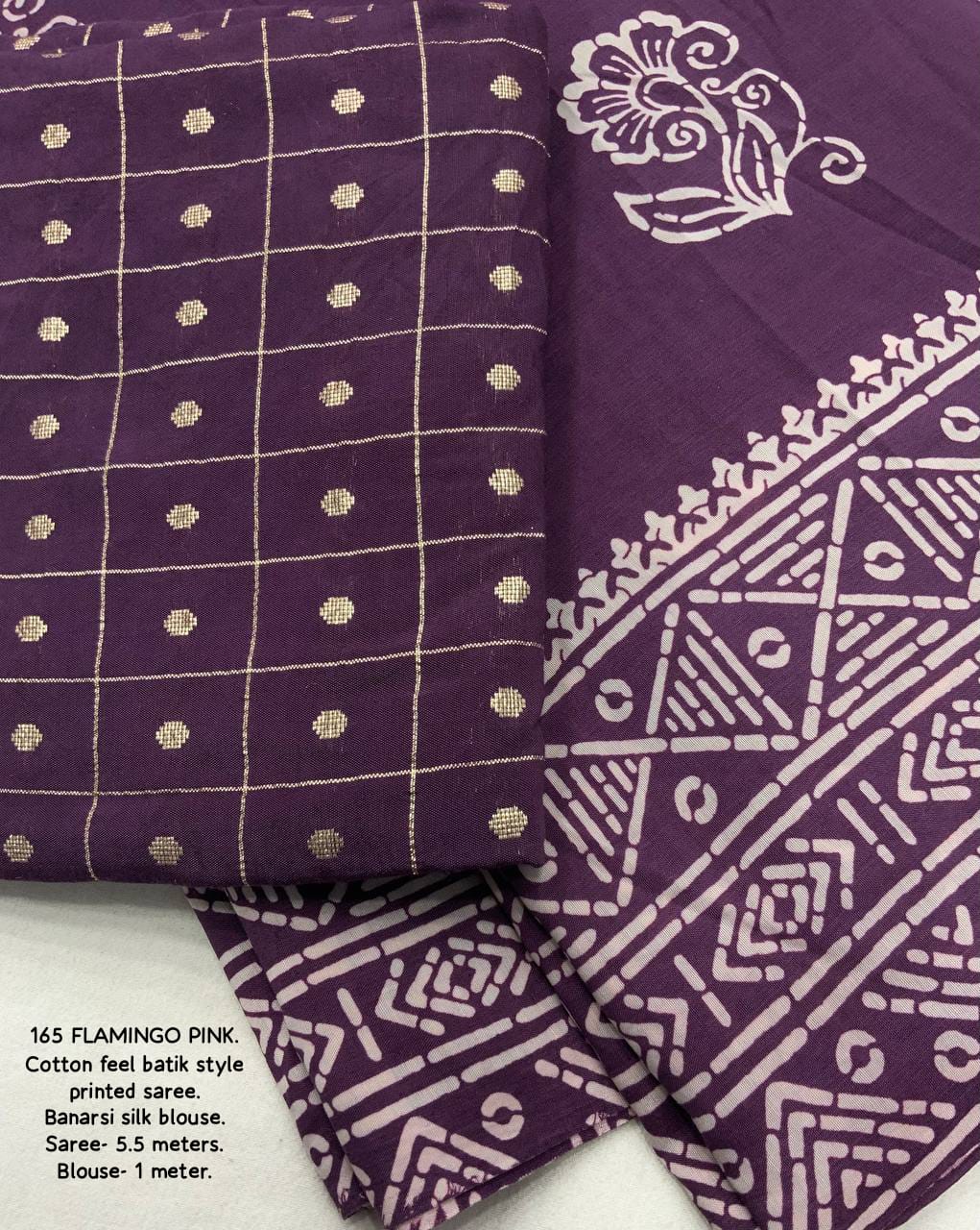 Purple Color Premium Soft Cotton Saree With Batik Prints