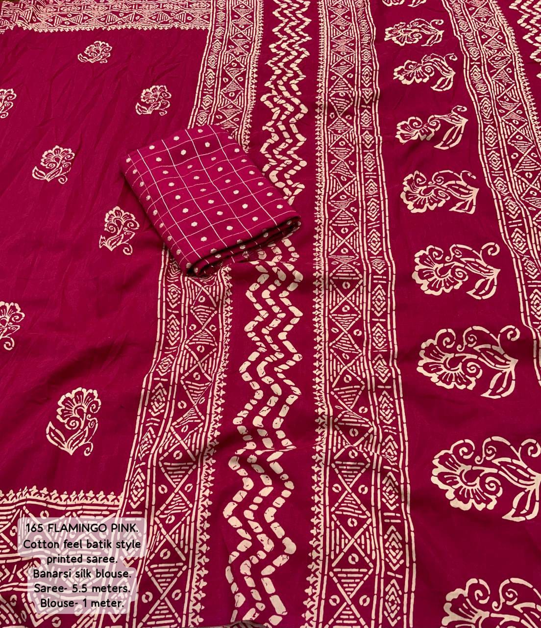 Pink Color Premium Soft Cotton Saree With Batik Prints