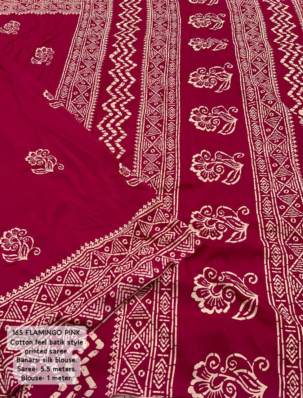 Pink Color Premium Soft Cotton Saree With Batik Prints