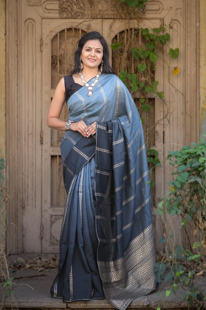 Stone Grey Color Premium Viscoss Cotton Saree With Rich Pallu  and Jacquard Work