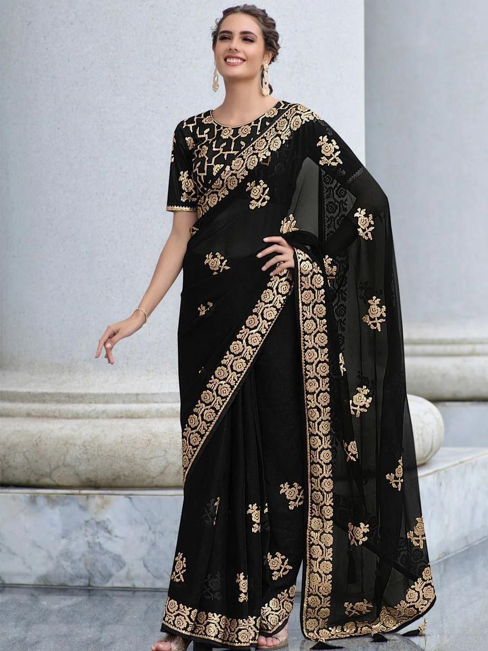 Premium Georgette Saree With Multi Thread Embroidery Coding Sequence Work