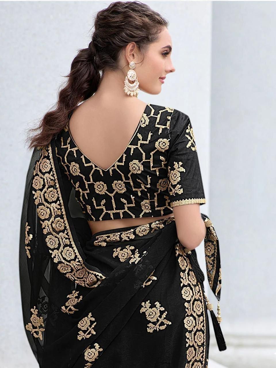 Premium Georgette Saree With Multi Thread Embroidery Coding Sequence Work