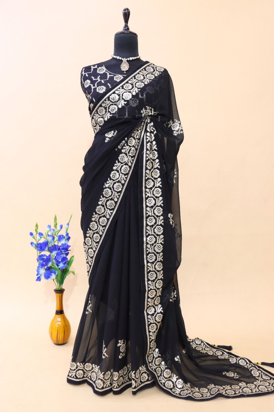 Premium Georgette Saree With Multi Thread Embroidery Coding Sequence Work