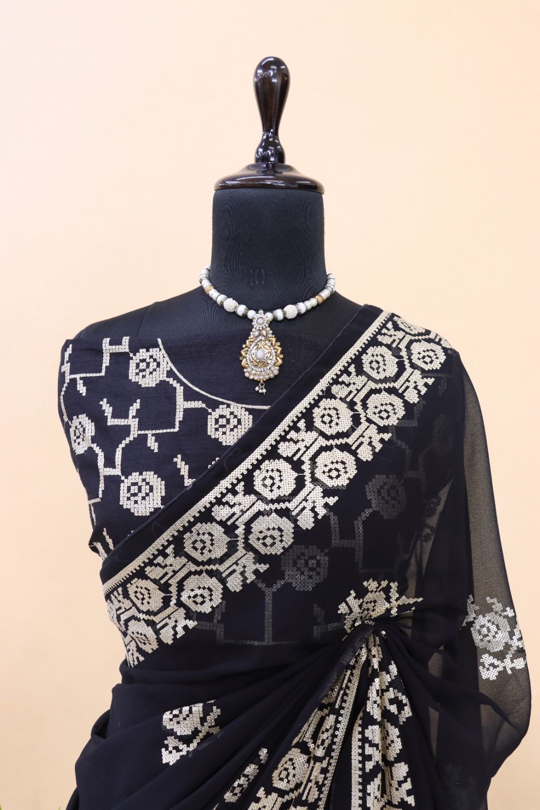 Premium Georgette Saree With Multi Thread Embroidery Coding Sequence Work