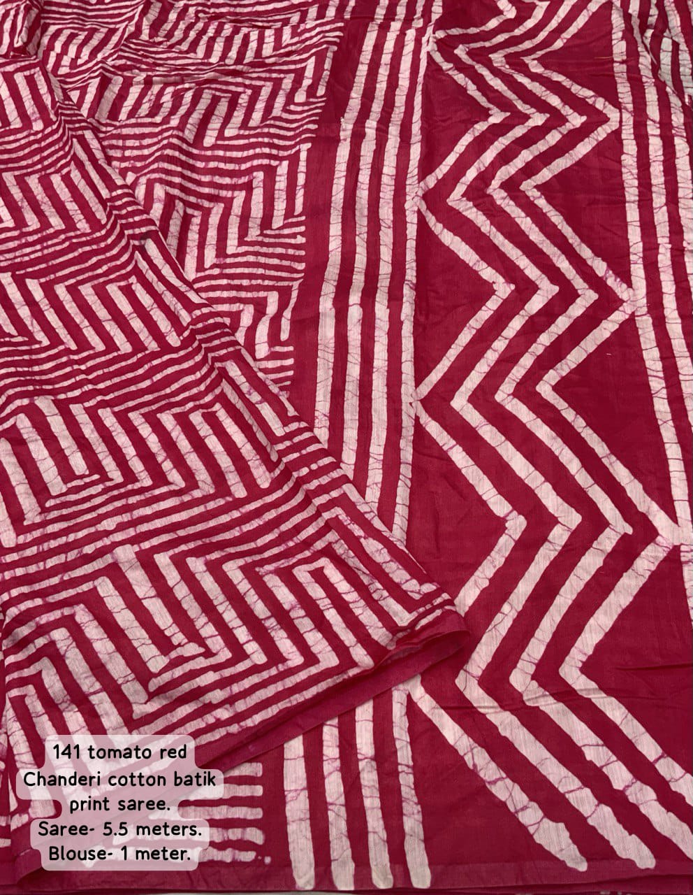 Red Color Pure Chanderi Cotton Saree With Hand Block Batik Prints