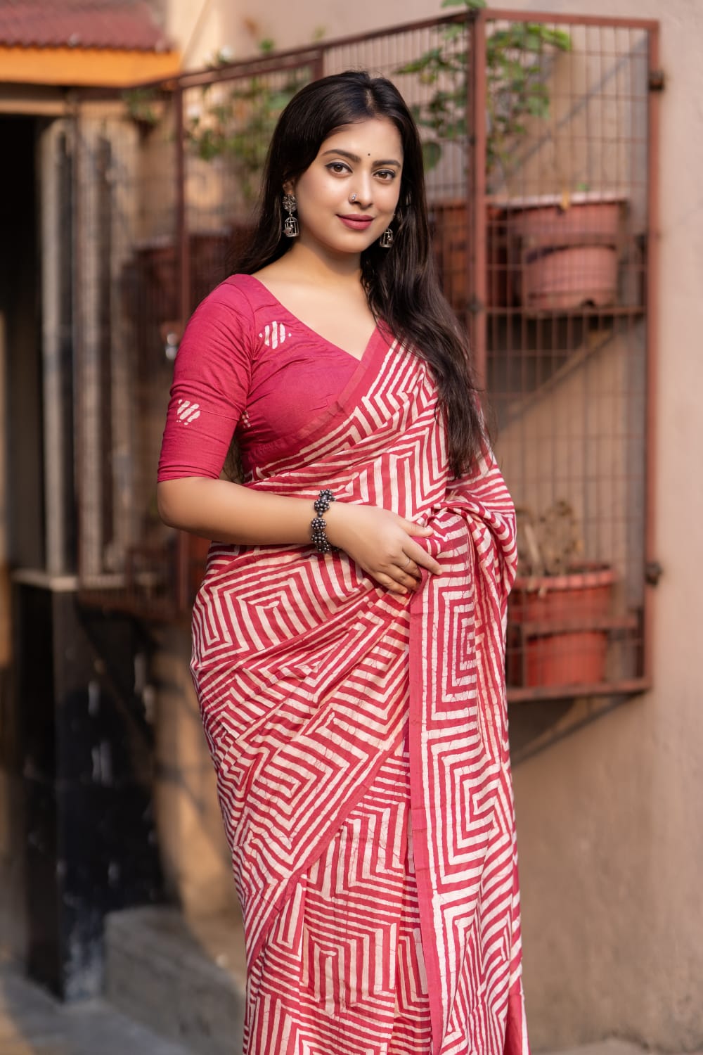 Pink Color Pure Chanderi Cotton Saree With Hand Block Batik Prints