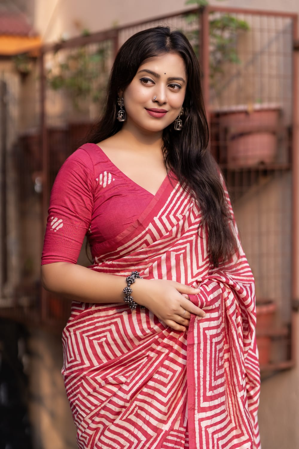 Pink Color Pure Chanderi Cotton Saree With Hand Block Batik Prints