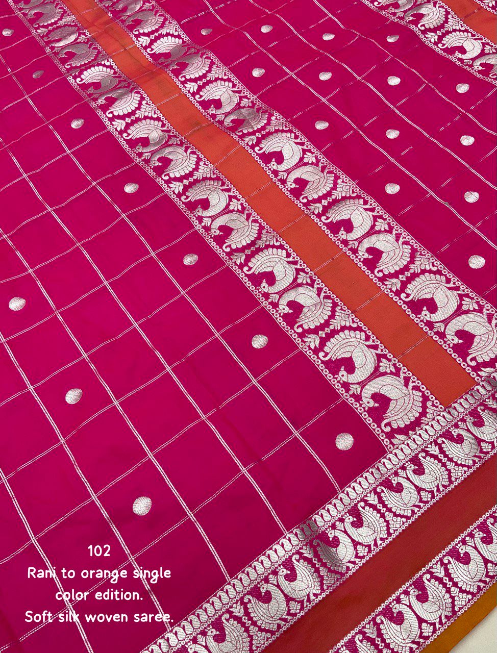 Premium  Banarsi Silk Saree With Zari Woven Chex Design And Bentex Style Border