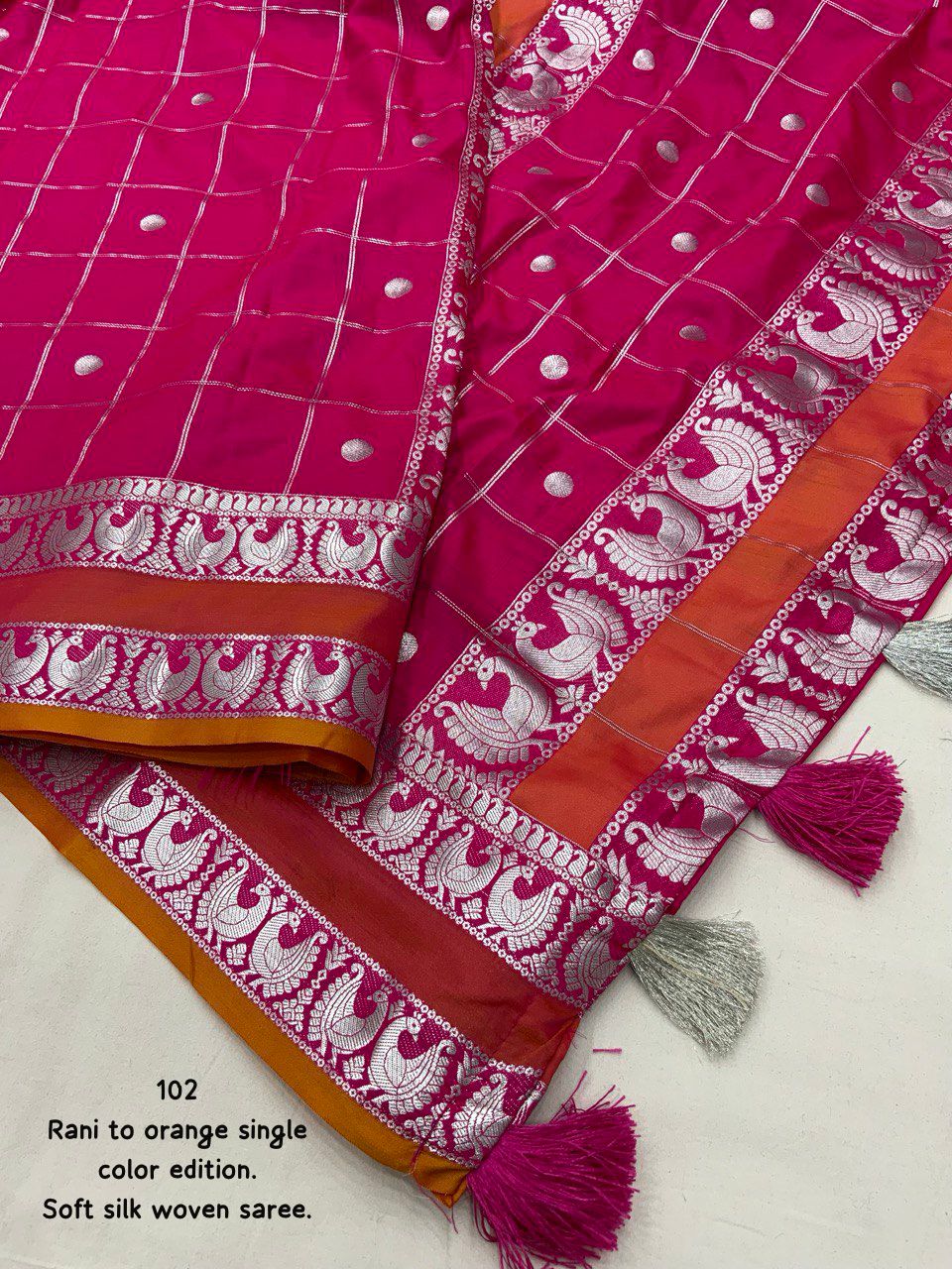 Premium  Banarsi Silk Saree With Zari Woven Chex Design And Bentex Style Border