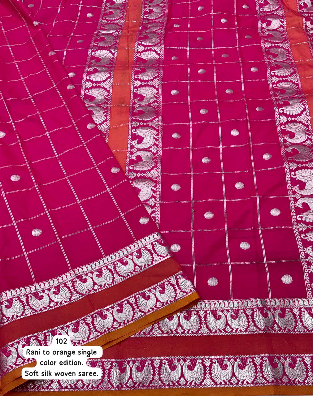 Premium  Banarsi Silk Saree With Zari Woven Chex Design And Bentex Style Border